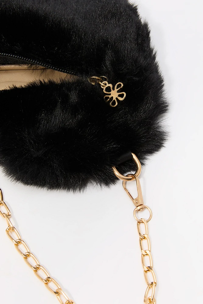 Girls Faux Fur Heart Crossbody Purse