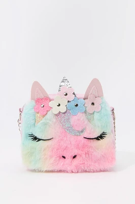 Sac à bandoulière en similifourrure en forme de licorne pour filles