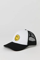 Girls Smiley Face Embroidered Trucker Hat