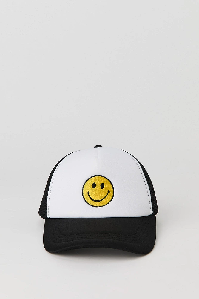 Casquette de style camionneur avec motif brodé Smiley Face