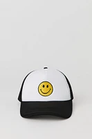 Girls Smiley Face Embroidered Trucker Hat