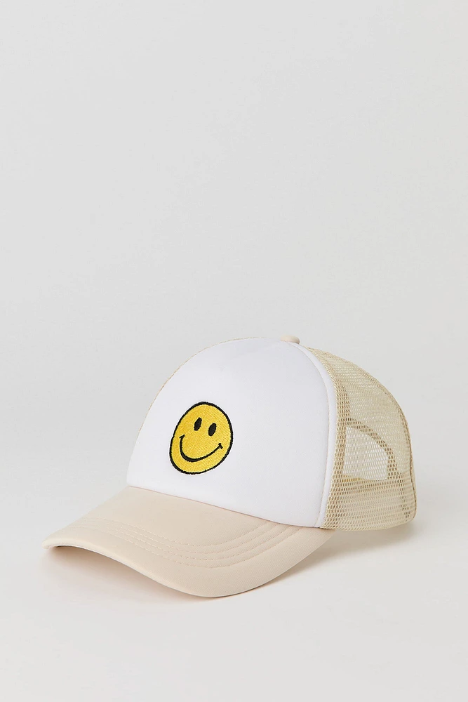 Casquette de style camionneur avec motif brodé Smiley Face