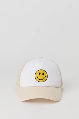 Casquette de style camionneur avec motif brodé Smiley Face