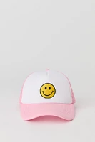 Girls Smiley Face Embroidered Trucker Hat