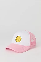 Girls Smiley Face Embroidered Trucker Hat