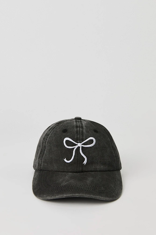 Girls Bow Embroidered Denim Hat