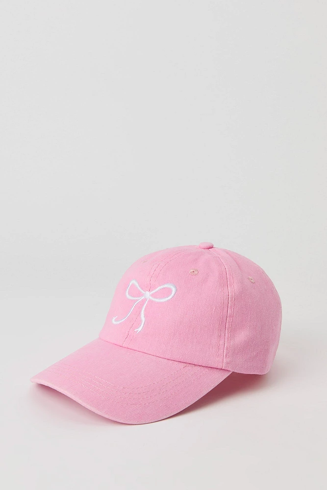 Girls Bow Embroidered Denim Hat