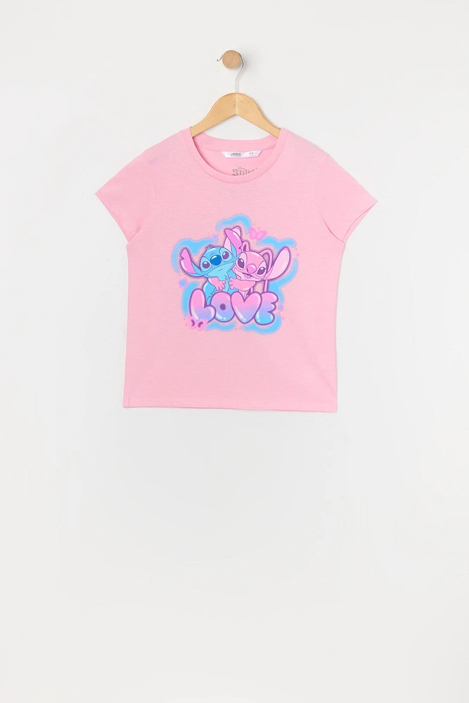 Girls Stitch and Angel Love Graphic T-Shirt