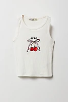 Girls Aero Cherry Bow Embroidered Ribbed Tank