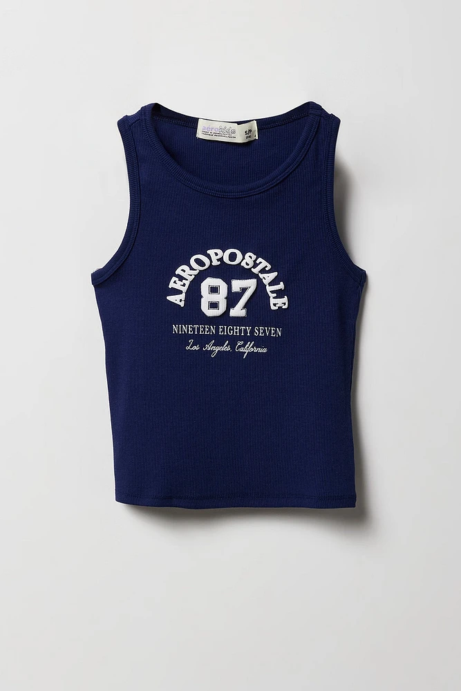 Girls Aeropostale 87 Puff Print Ribbed Tank