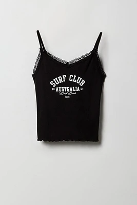 Girls Destination Graphic Ribbed Lace Trim Cami
