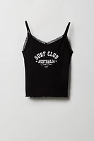 Girls Destination Graphic Ribbed Lace Trim Cami