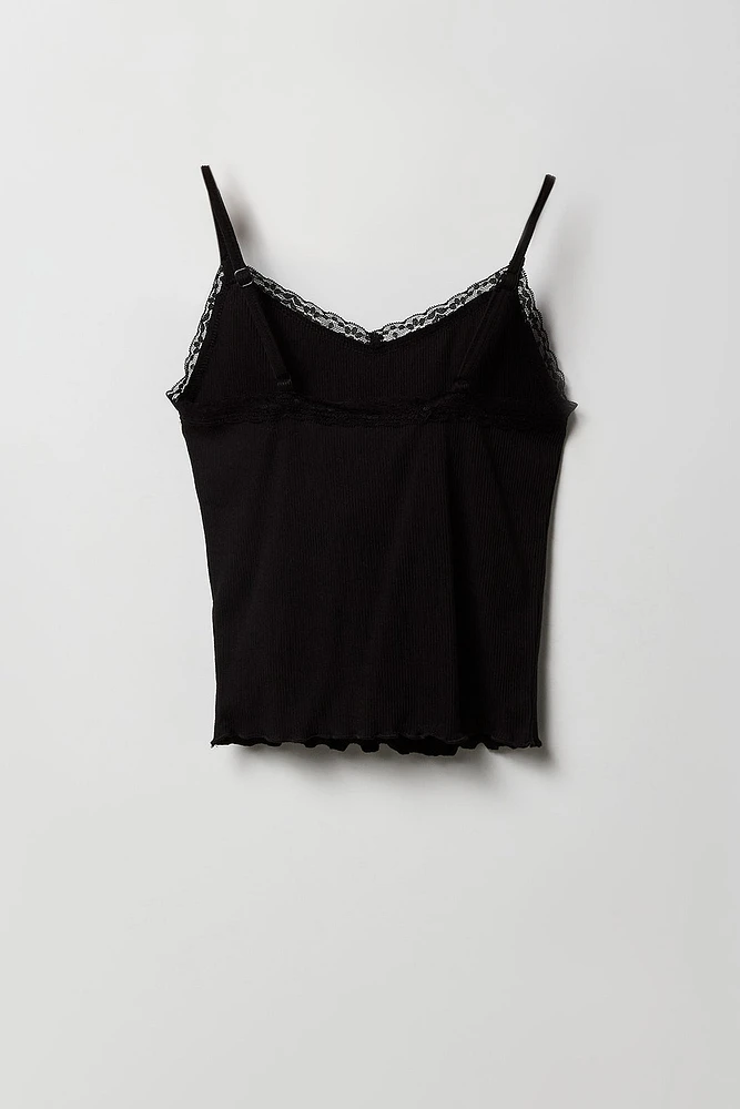 Girls Destination Graphic Ribbed Lace Trim Cami