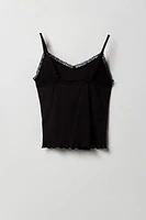 Girls Destination Graphic Ribbed Lace Trim Cami