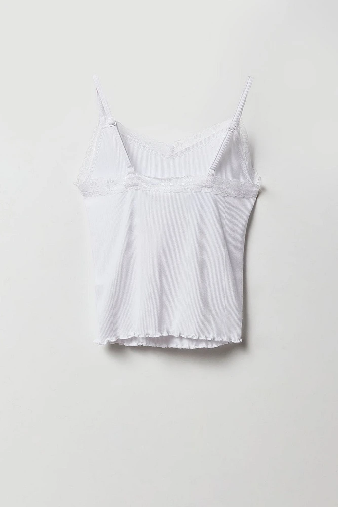 Camisole côtlée à imprimé Destination avec liséré de dentelle pour fille