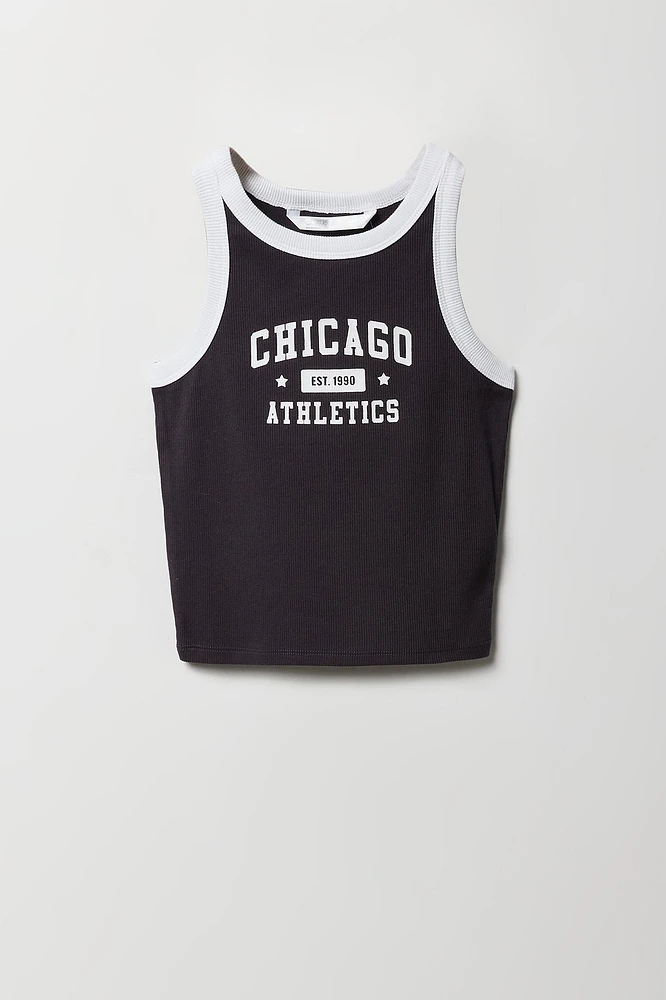 Girls Varsity Graphic Ribbed Ringer Tank