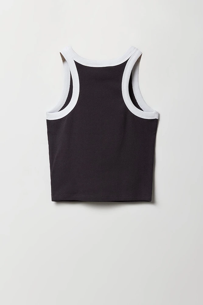 Girls Varsity Graphic Ribbed Ringer Tank