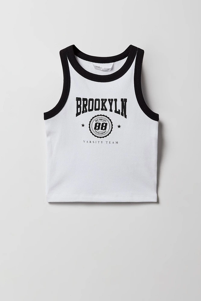 Camisole côtelée Ringer à imprimé Varsity pour filles