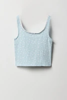 Girls Floral Ribbed Lace Trim Tank