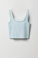 Girls Floral Ribbed Lace Trim Tank