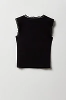 Girls City Graphic Ribbed Lace Trim Tank