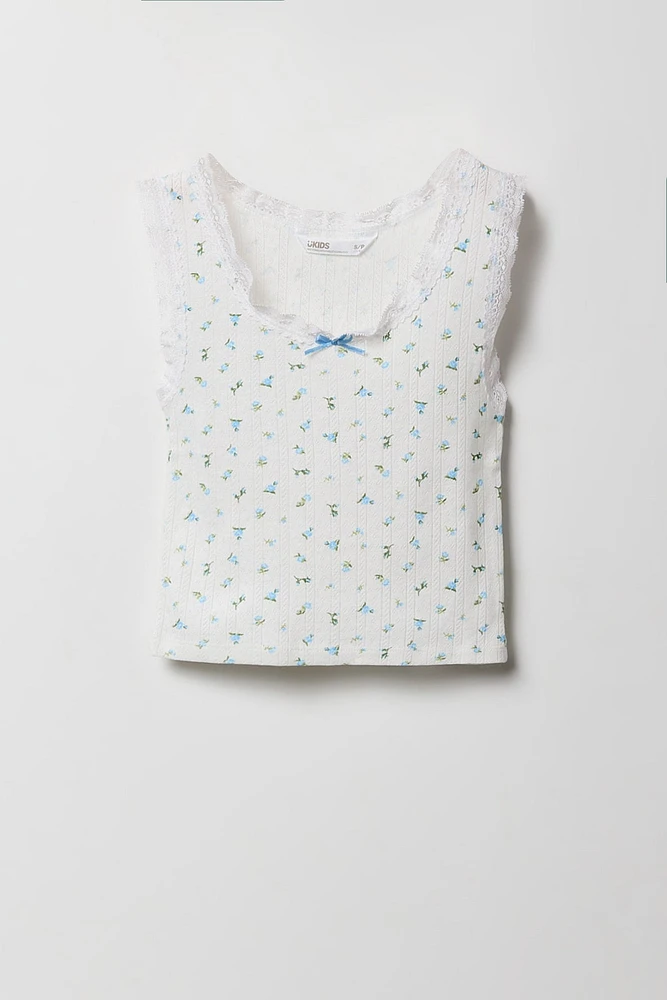 Débardeur en pointelle et dentelle avec micromotifs pour fille