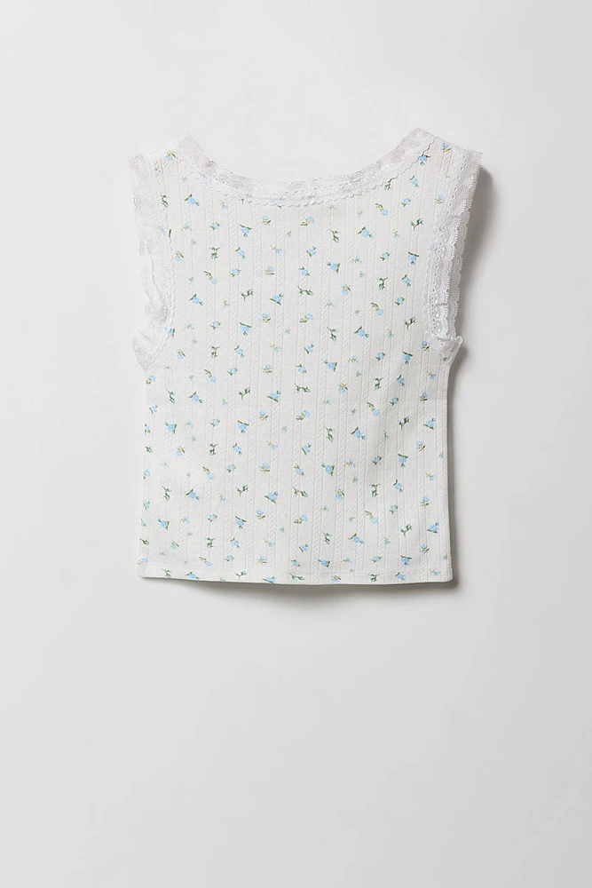 Débardeur en pointelle et dentelle avec micromotifs pour fille