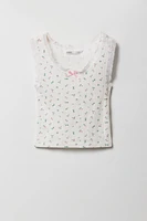 Girls Ditsy Print Pointelle Lace Tank
