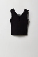 Girls Ribbed Lace Henley Tank