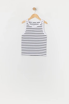 Girls Striped Ribbed High Neck Tank