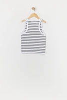 Girls Striped Ribbed High Neck Tank