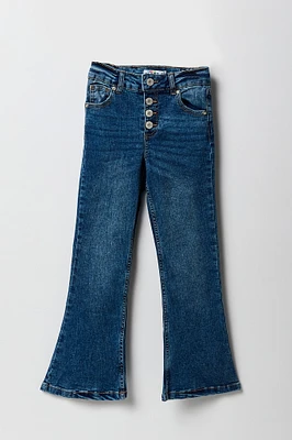 Jean à jambe évasée taille haute avec patte de boutonnage multiple pour fille