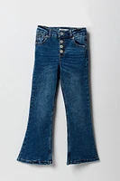 Jean à jambe évasée taille haute avec patte de boutonnage multiple pour fille