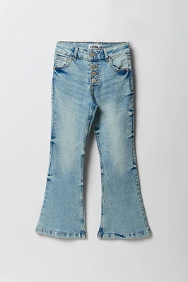 Jean Ã  jambe Ã©vasÃ©e taille haute avec patte de boutonnage multiple pour fille