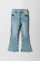 Jean à jambe évasée taille haute avec patte de boutonnage multiple pour fille