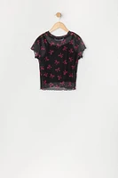 Girls Printed Mesh T-Shirt and Cami 2 Piece Top