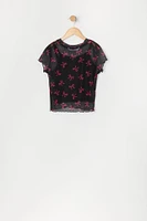 Girls Printed Mesh T-Shirt and Cami 2 Piece Top