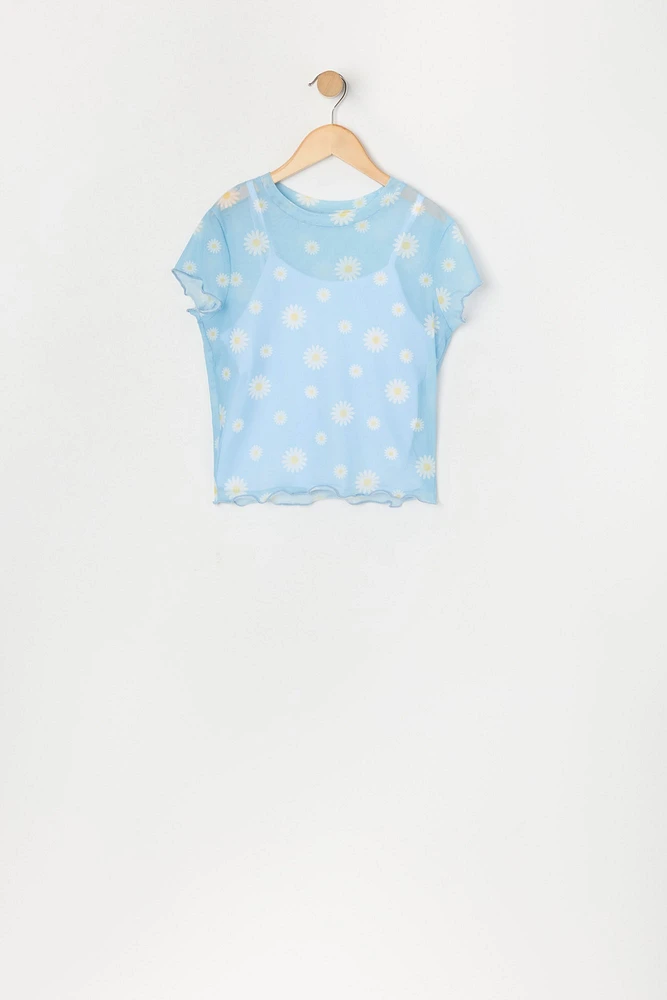 Ensemble deux piÃ¨ces t-shirt et camisole en filet imprimÃ© pour filles