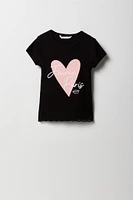 Girls Graphic Ribbed Lace Trim T-Shirt