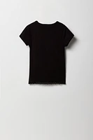 Girls Graphic Ribbed Lace Trim T-Shirt