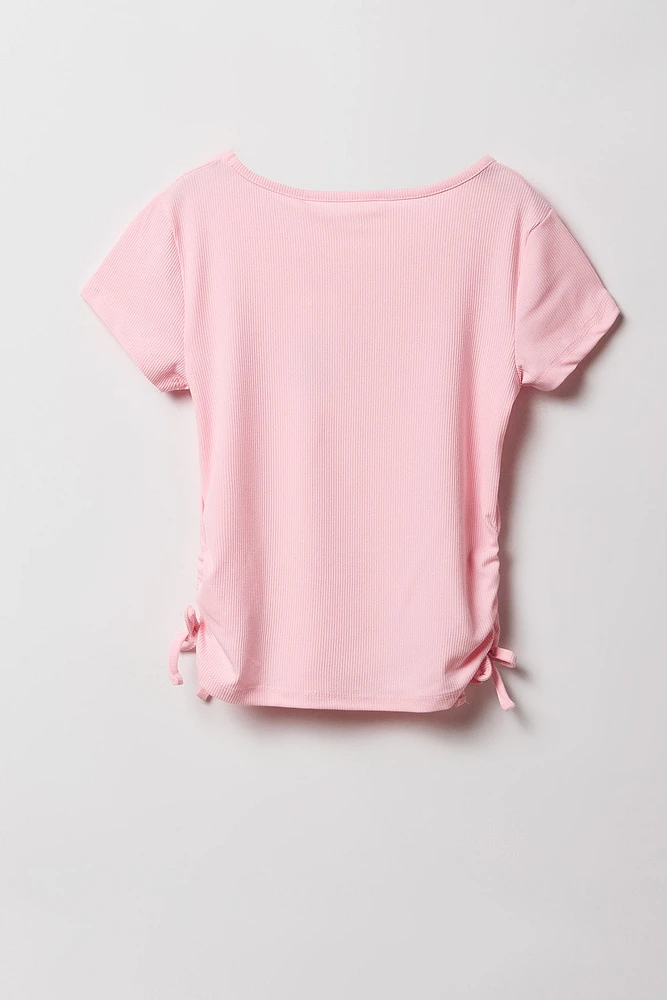 Girls Ribbed Side Cinched T-Shirt