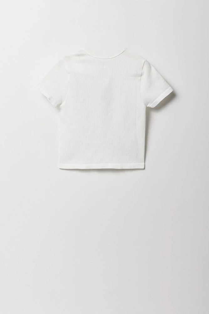 T-shirt côtelé sans couture pour fille