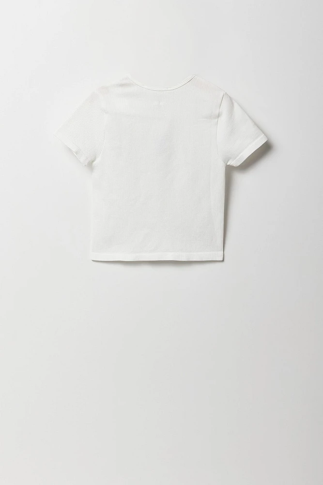 T-shirt côtelé sans couture pour fille