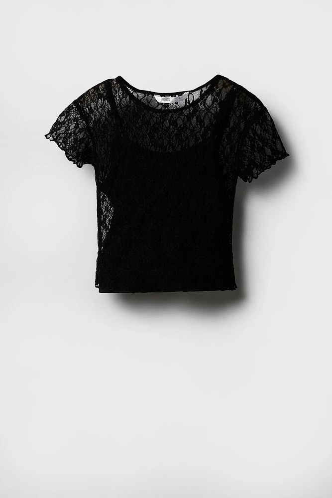 Girls Lace T-Shirt & Cami 2 Piece Set