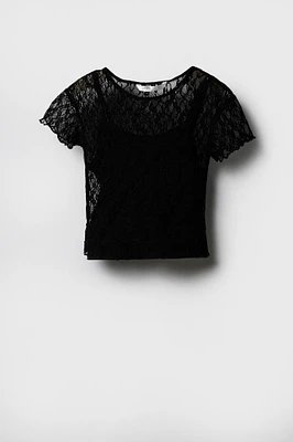 Girls Lace T-Shirt & Cami 2 Piece Set