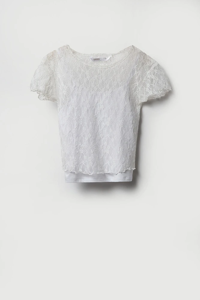 Ensemble avec t-shirt et camisole en dentelle pour fille