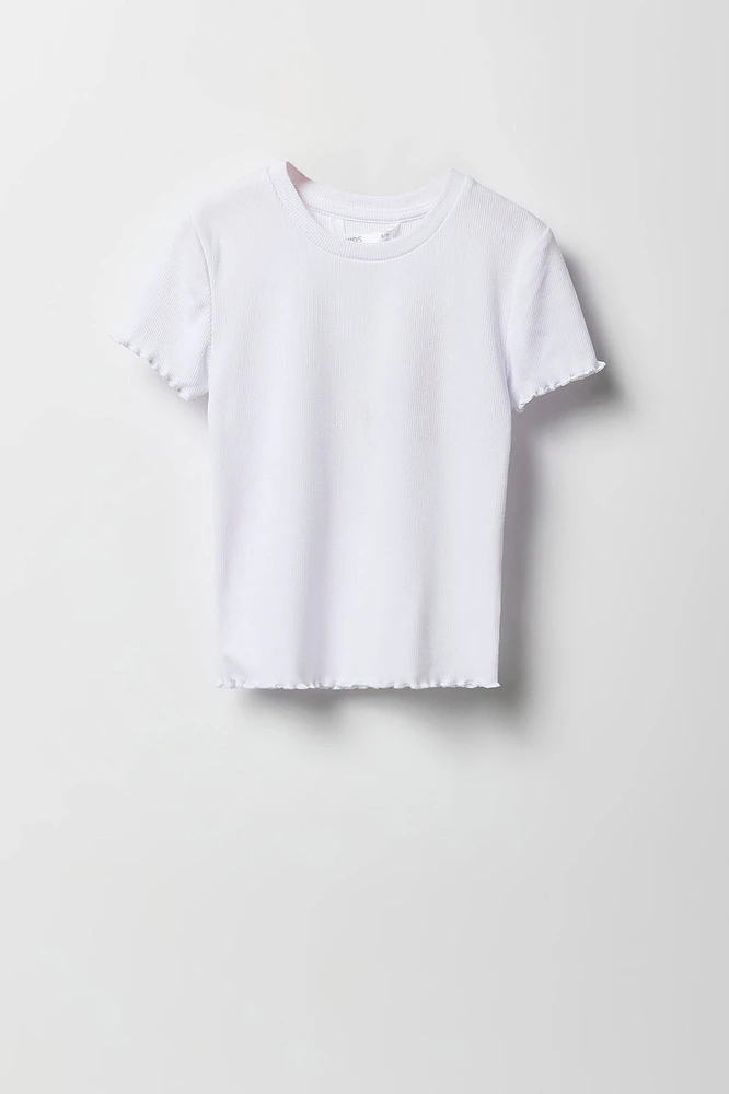 T-shirt côtelé avec ourlet volanté pour fille