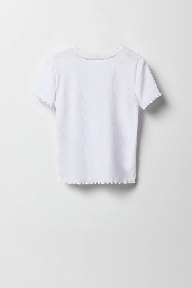 T-shirt côtelé avec ourlet volanté pour fille