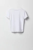 T-shirt côtelé avec ourlet volanté pour fille