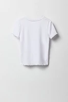 T-shirt côtelé avec ourlet volanté pour fille